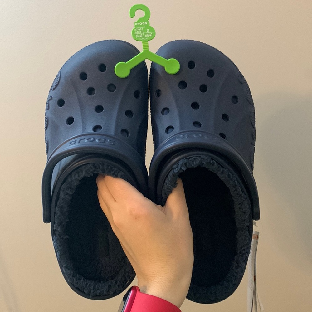Navy Blue Fur-Lined Crocs